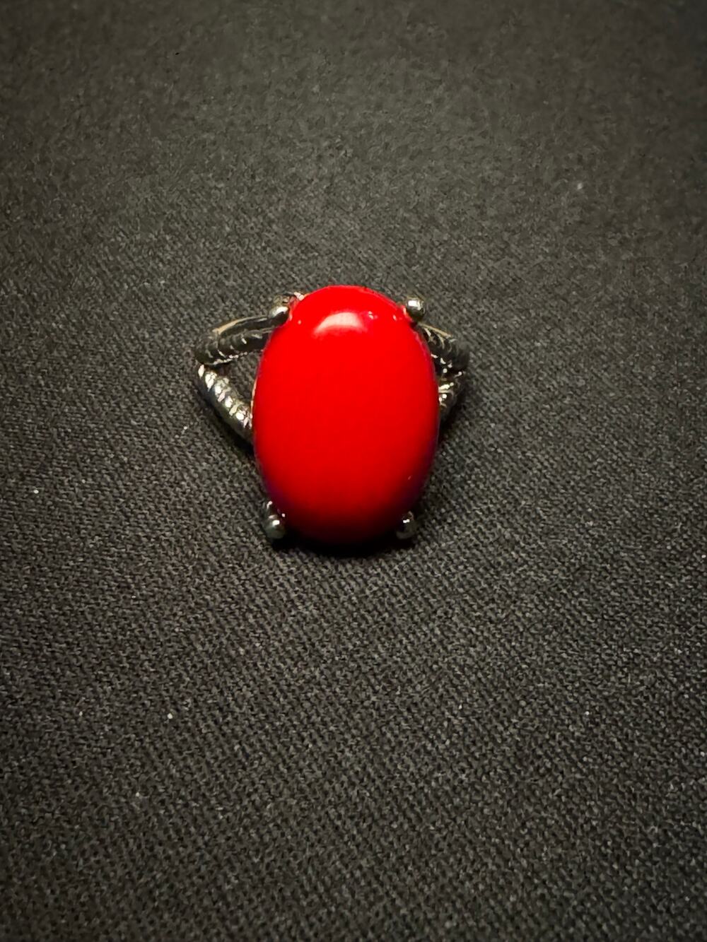 Vintage 925 Silver F.D. Felicia Design Red Coral Rope Design Size 6 Ring